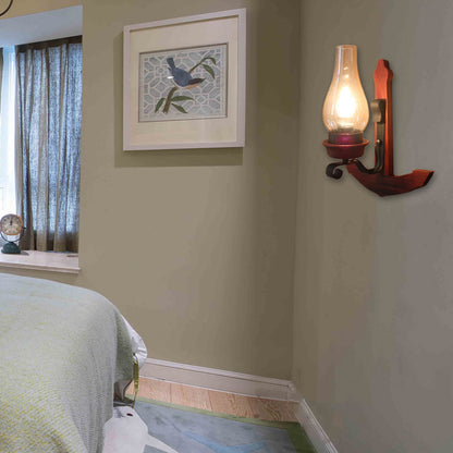 Vase Porch Sconce Light Fixture Industrial Clear Glass Rust Wall Lamp with Wooden Backplate Clear Clearhalo 'Industrial wall lights' 'Industrial' 'Middle century wall lights' 'Rustic wall lights' 'Tiffany' 'Wall Lamps & Sconces' 'Wall Lights' Lighting' 140606