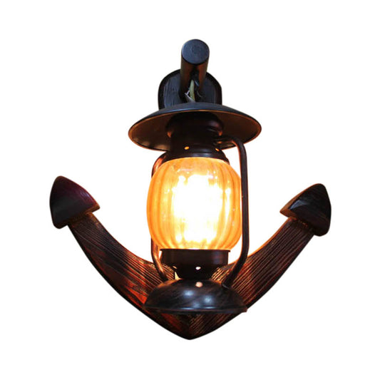1 Light Ribbed Glass Wall Sconce Light Traditional Yellow Lantern Living Room Lighting Fixture with Anchor Backplate Clearhalo 'Industrial wall lights' 'Industrial' 'Middle century wall lights' 'Rustic wall lights' 'Tiffany' 'Wall Lamps & Sconces' 'Wall Lights' Lighting' 140637
