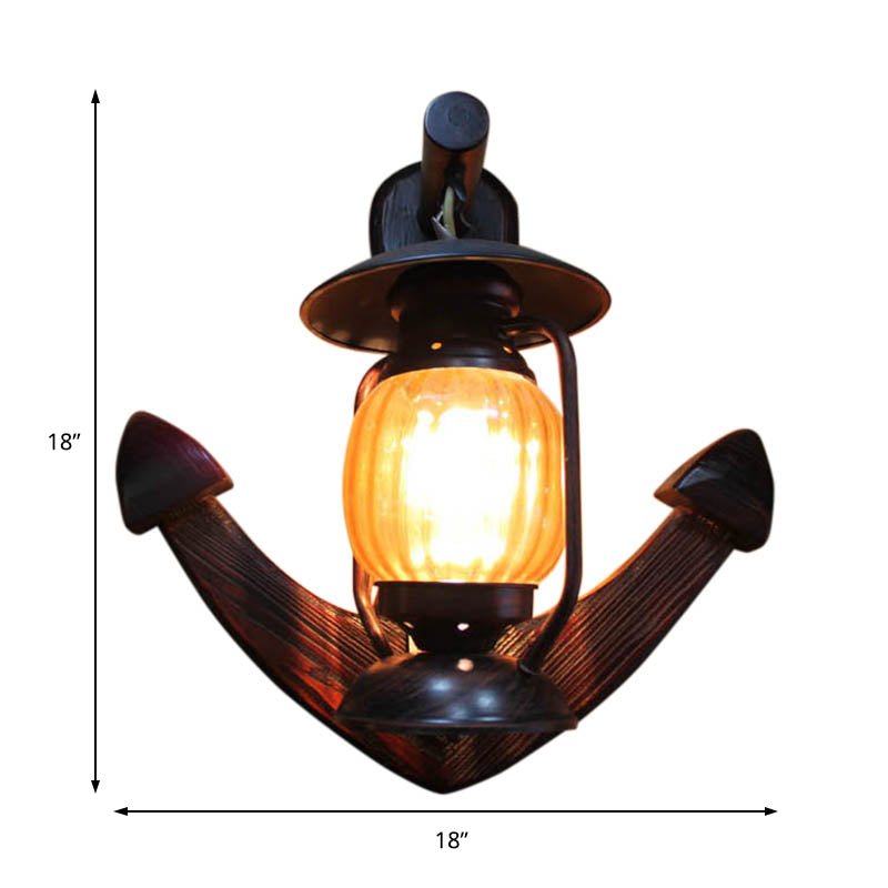 1 Light Ribbed Glass Wall Sconce Light Traditional Yellow Lantern Living Room Lighting Fixture with Anchor Backplate Clearhalo 'Industrial wall lights' 'Industrial' 'Middle century wall lights' 'Rustic wall lights' 'Tiffany' 'Wall Lamps & Sconces' 'Wall Lights' Lighting' 140638