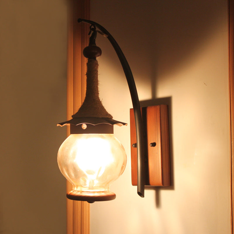 Amber Dimpled Glass Lantern Sconce Lamp Rustic Single Light Wall Mount for Indoor Amber Clearhalo 'Industrial wall lights' 'Industrial' 'Middle century wall lights' 'Rustic wall lights' 'Tiffany' 'Wall Lamps & Sconces' 'Wall Lights' Lighting' 140639