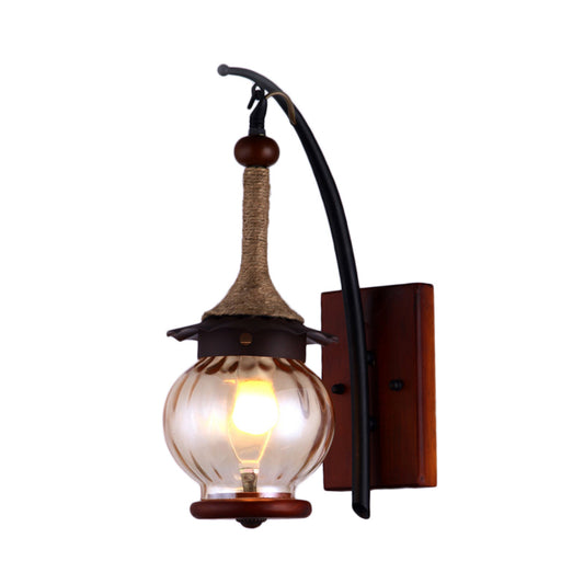 Amber Dimpled Glass Lantern Sconce Lamp Rustic Single Light Wall Mount for Indoor Clearhalo 'Industrial wall lights' 'Industrial' 'Middle century wall lights' 'Rustic wall lights' 'Tiffany' 'Wall Lamps & Sconces' 'Wall Lights' Lighting' 140641