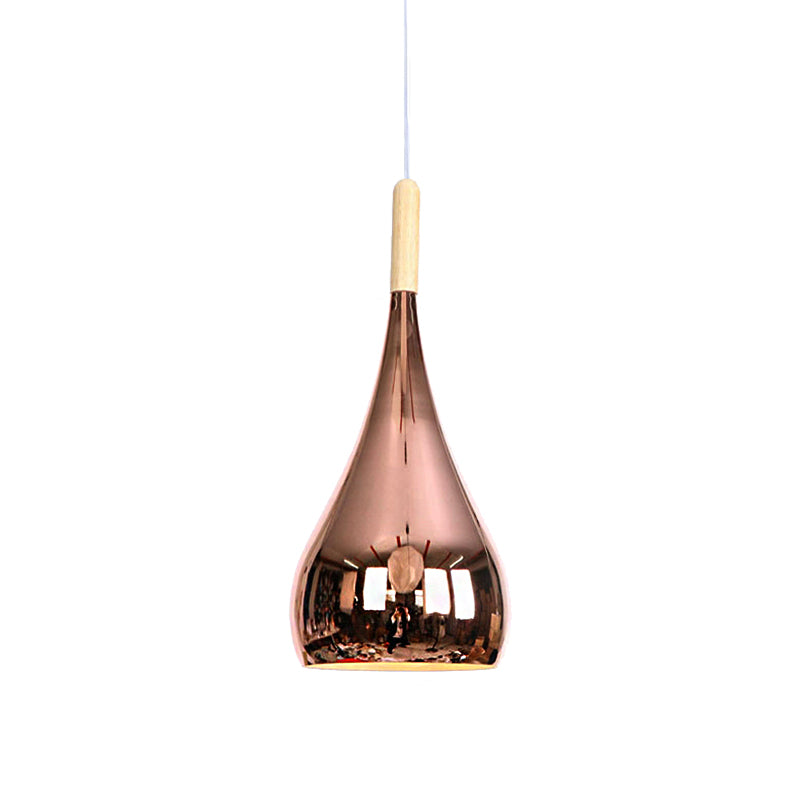 1 Bulb Teardrop Shade Hanging Light Fixture Contemporary Chrome/Rose Gold Metal Pendant Ceiling Light for Kitchen Clearhalo 'Ceiling Lights' 'Modern Pendants' 'Modern' 'Pendant Lights' 'Pendants' Lighting' 140738