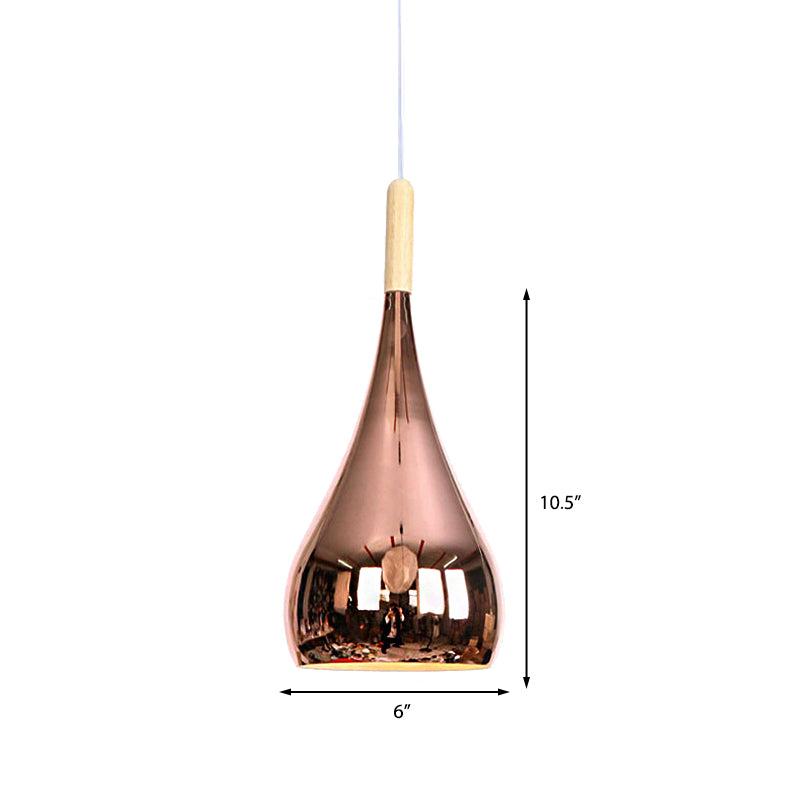 1 Bulb Teardrop Shade Hanging Light Fixture Contemporary Chrome/Rose Gold Metal Pendant Ceiling Light for Kitchen Clearhalo 'Ceiling Lights' 'Modern Pendants' 'Modern' 'Pendant Lights' 'Pendants' Lighting' 140739