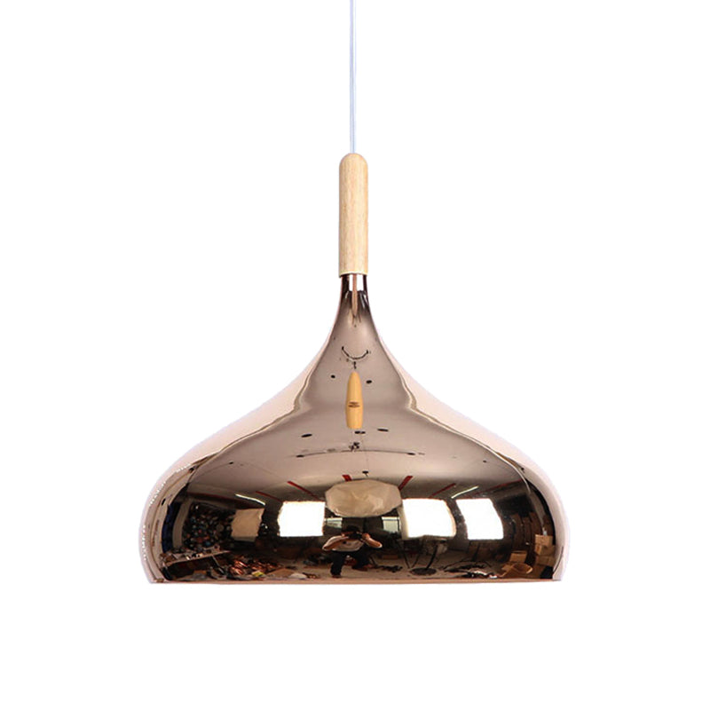 1 Head Bowl Shade Pendant Lighting Modernist Stylish Chrome/Gold/Rose Gold Metallic Suspended Light for Dining Table Clearhalo 'Ceiling Lights' 'Modern Pendants' 'Modern' 'Pendant Lights' 'Pendants' Lighting' 140759