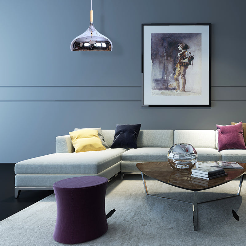 1 Head Bowl Shade Pendant Lighting Modernist Stylish Chrome/Gold/Rose Gold Metallic Suspended Light for Dining Table Clearhalo 'Ceiling Lights' 'Modern Pendants' 'Modern' 'Pendant Lights' 'Pendants' Lighting' 140761