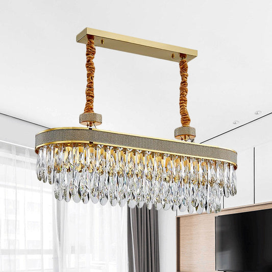 LED Island Chandelier Modernist Oval Clear Crystal Drops Hanging Ceiling Light in Gold Clear Clearhalo 'Ceiling Lights' 'Island Lights' Lighting' 1409117