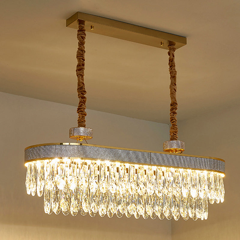 LED Island Chandelier Modernist Oval Clear Crystal Drops Hanging Ceiling Light in Gold Clearhalo 'Ceiling Lights' 'Island Lights' Lighting' 1409118