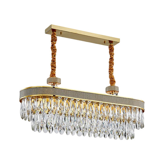 LED Island Chandelier Modernist Oval Clear Crystal Drops Hanging Ceiling Light in Gold Clearhalo 'Ceiling Lights' 'Island Lights' Lighting' 1409119