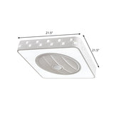 Square Embellished Crystal Hanging Fan Lamp Contemporary 21.5" Width LED Bedroom Semi Flush Light in White Clearhalo 'Ceiling Fans with Lights' 'Ceiling Fans' 'Modern Ceiling Fans' 'Modern' Lighting' 1409145