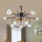 Curved Arms Crystal Bell Shade Semi Flush Traditional 10 Bulbs Living Room 5 Blades Ceiling Fan Light, 25.5" Wide Clearhalo 'Ceiling Fans with Lights' 'Ceiling Fans' Lighting' 1409172