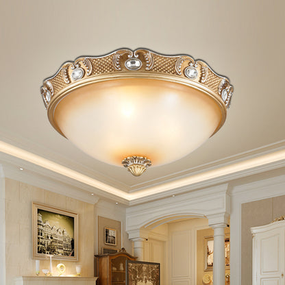 2/3 Bulbs Domed Flush Mount Traditional Beige Opal Glass Flush Ceiling Light Fixture, 14"/18" Width Beige Clearhalo 'Ceiling Lights' 'Close To Ceiling Lights' 'Close to ceiling' 'Flush mount' Lighting' 1409204
