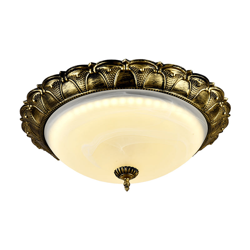 16"/19.5" W Dome Shape Hallway Ceiling Flush Vintage Frosted Glass White/Brass LED Flush Mount Lighting in Warm/White Light Clearhalo 'Ceiling Lights' 'Close To Ceiling Lights' 'Close to ceiling' 'Flush mount' Lighting' 1409210