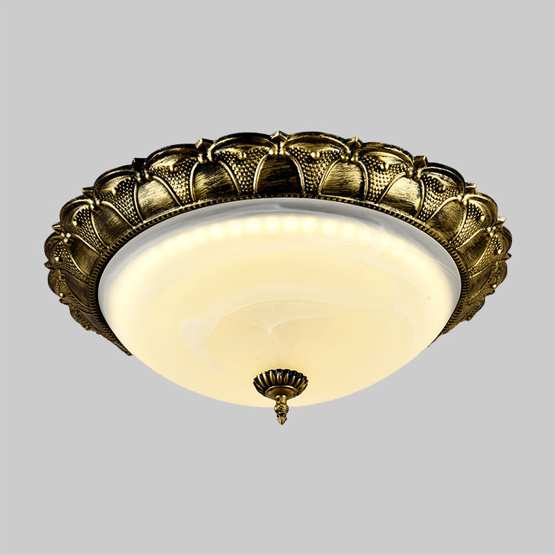 16"/19.5" W Dome Shape Hallway Ceiling Flush Vintage Frosted Glass White/Brass LED Flush Mount Lighting in Warm/White Light Clearhalo 'Ceiling Lights' 'Close To Ceiling Lights' 'Close to ceiling' 'Flush mount' Lighting' 1409211