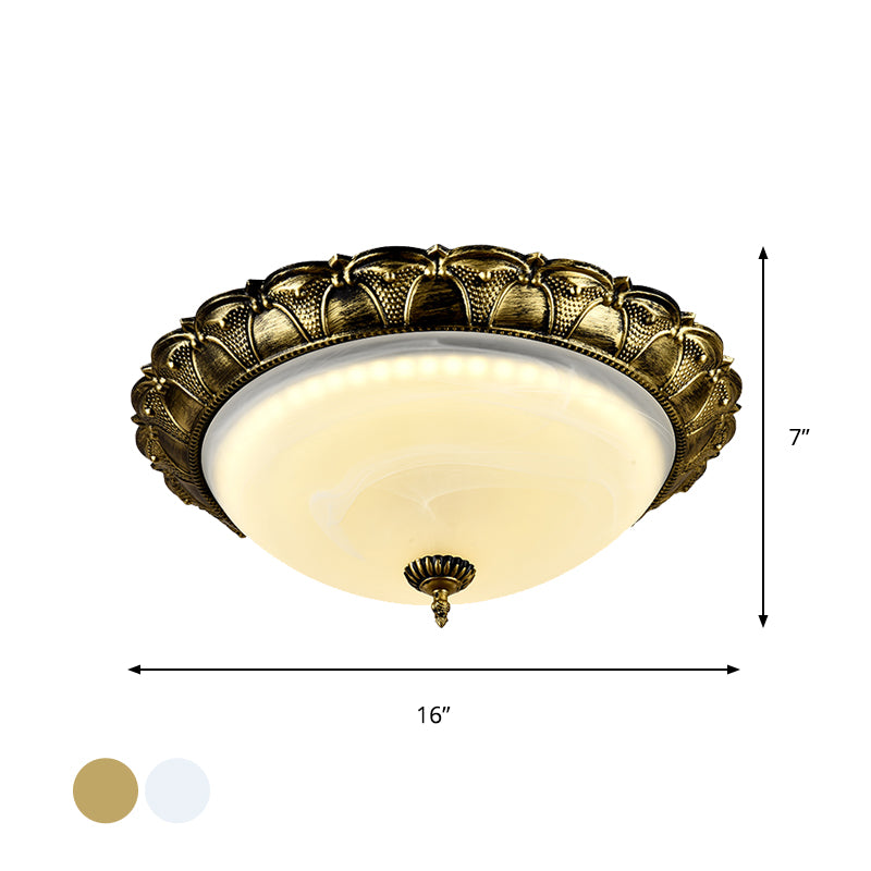 16"/19.5" W Dome Shape Hallway Ceiling Flush Vintage Frosted Glass White/Brass LED Flush Mount Lighting in Warm/White Light Clearhalo 'Ceiling Lights' 'Close To Ceiling Lights' 'Close to ceiling' 'Flush mount' Lighting' 1409212