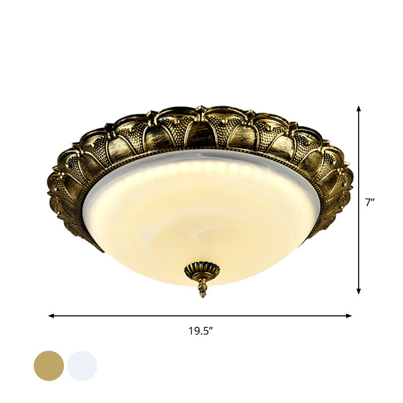 16"/19.5" W Dome Shape Hallway Ceiling Flush Vintage Frosted Glass White/Brass LED Flush Mount Lighting in Warm/White Light Clearhalo 'Ceiling Lights' 'Close To Ceiling Lights' 'Close to ceiling' 'Flush mount' Lighting' 1409213