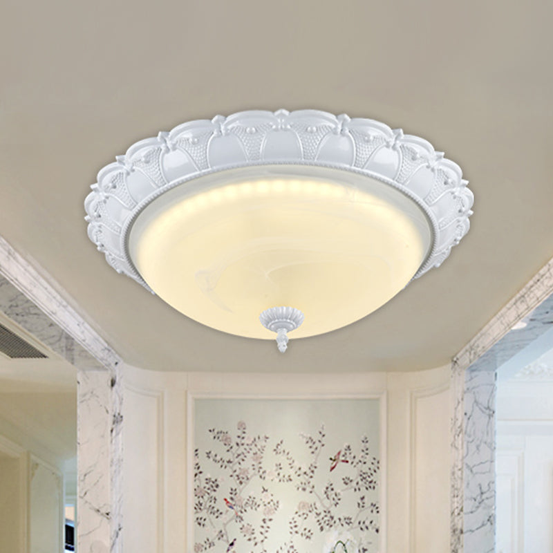 16"/19.5" W Dome Shape Hallway Ceiling Flush Vintage Frosted Glass White/Brass LED Flush Mount Lighting in Warm/White Light White Clearhalo 'Ceiling Lights' 'Close To Ceiling Lights' 'Close to ceiling' 'Flush mount' Lighting' 1409214