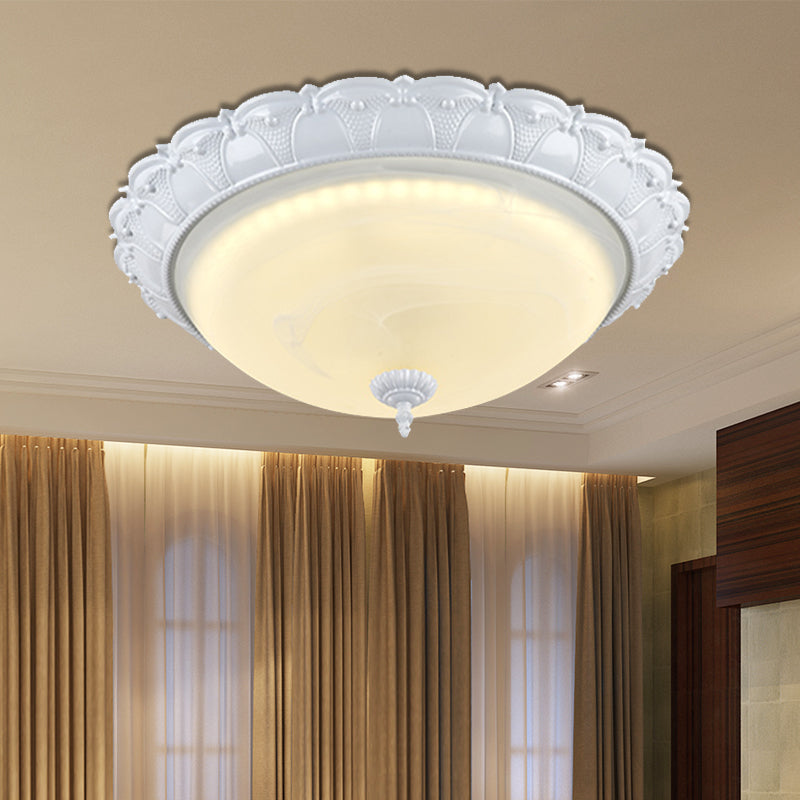 16"/19.5" W Dome Shape Hallway Ceiling Flush Vintage Frosted Glass White/Brass LED Flush Mount Lighting in Warm/White Light Clearhalo 'Ceiling Lights' 'Close To Ceiling Lights' 'Close to ceiling' 'Flush mount' Lighting' 1409215