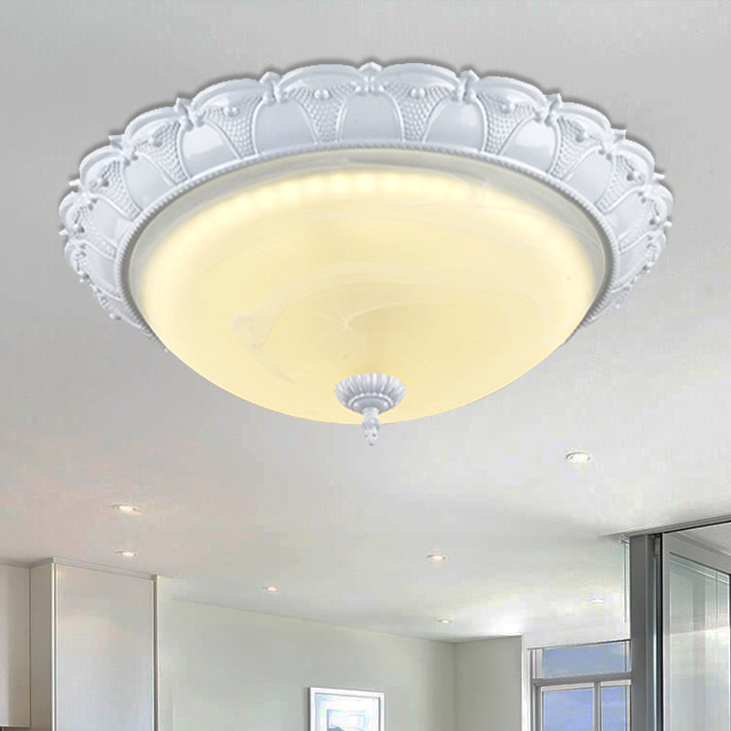 16"/19.5" W Dome Shape Hallway Ceiling Flush Vintage Frosted Glass White/Brass LED Flush Mount Lighting in Warm/White Light Clearhalo 'Ceiling Lights' 'Close To Ceiling Lights' 'Close to ceiling' 'Flush mount' Lighting' 1409216