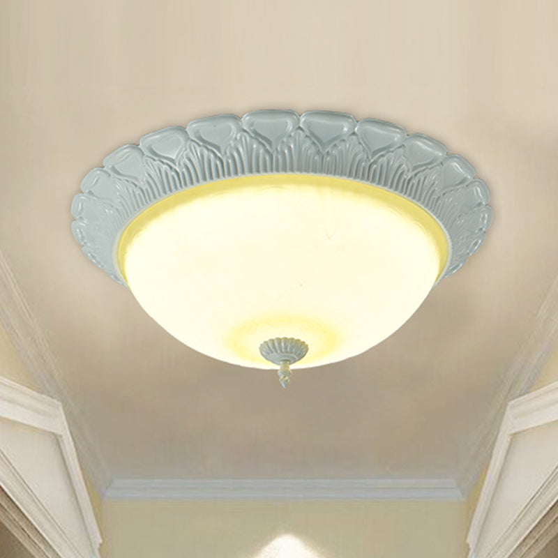White 16"/20.5" Wide LED Flush Lamp Classic Opaline Glass Semicircle Ceiling Fixture, Warm/White Light White Clearhalo 'Ceiling Lights' 'Close To Ceiling Lights' 'Close to ceiling' 'Flush mount' Lighting' 1409218