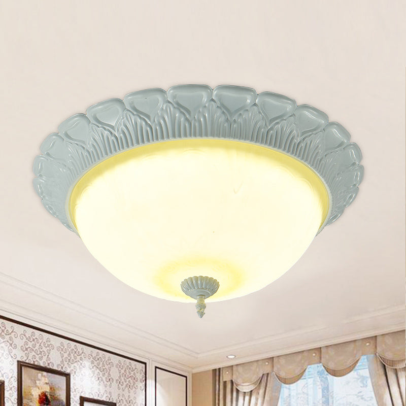 White 16"/20.5" Wide LED Flush Lamp Classic Opaline Glass Semicircle Ceiling Fixture, Warm/White Light Clearhalo 'Ceiling Lights' 'Close To Ceiling Lights' 'Close to ceiling' 'Flush mount' Lighting' 1409219