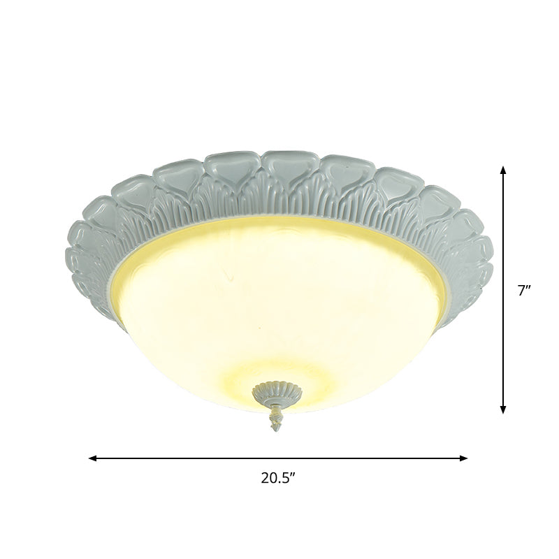 White 16"/20.5" Wide LED Flush Lamp Classic Opaline Glass Semicircle Ceiling Fixture, Warm/White Light Clearhalo 'Ceiling Lights' 'Close To Ceiling Lights' 'Close to ceiling' 'Flush mount' Lighting' 1409222