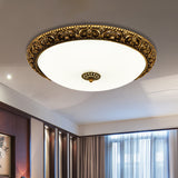 Brass LED Ceiling Fixture Classic White Glass Circular Flush Mount Lighting with Bloom Trim