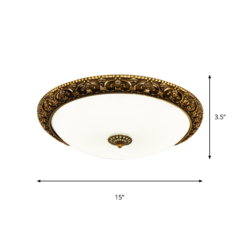 Brass LED Ceiling Fixture Classic White Glass Circular Flush Mount Lighting with Bloom Trim
