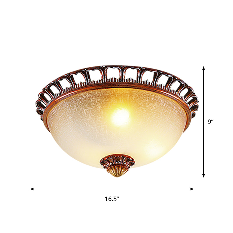 Opal Glass Domed Flush Lamp Countryside 13"/16.5" Wide 2/3-Light Bedroom Ceiling Mounted Fixture in Brown