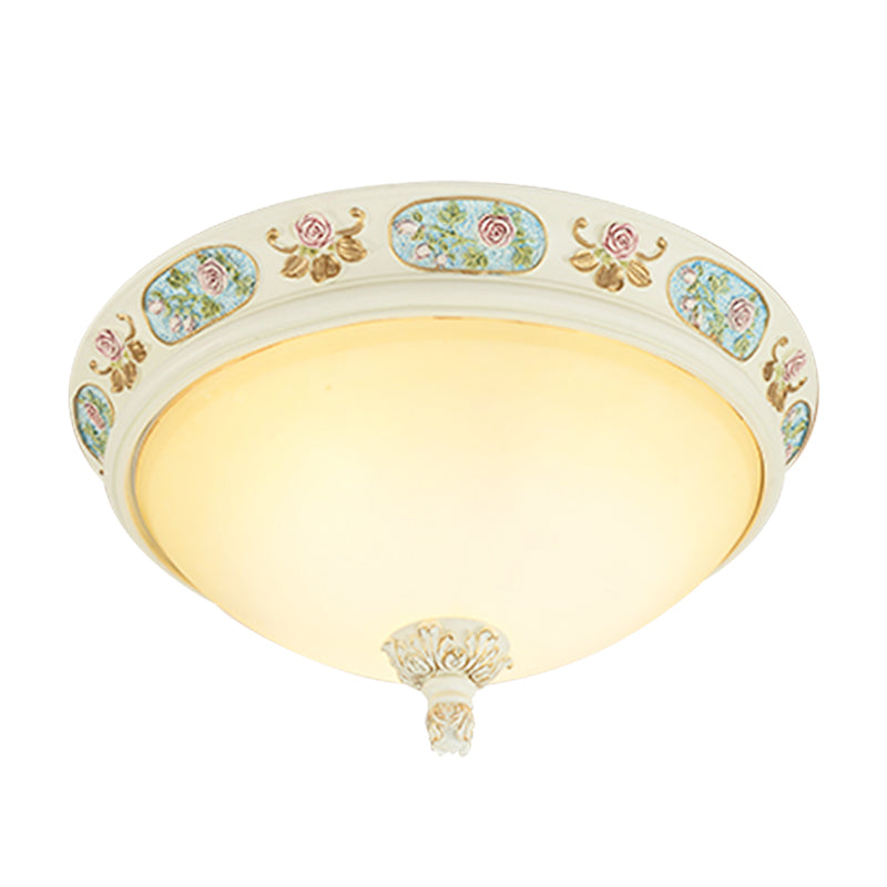 14"/19" Wide 2/3-Head Flush Mount Traditional Dome Shape Opaline Glass Ceiling Lighting with Flower Decor in Light Blue and White Clearhalo 'Ceiling Lights' 'Close To Ceiling Lights' 'Close to ceiling' 'Flush mount' Lighting' 1409263