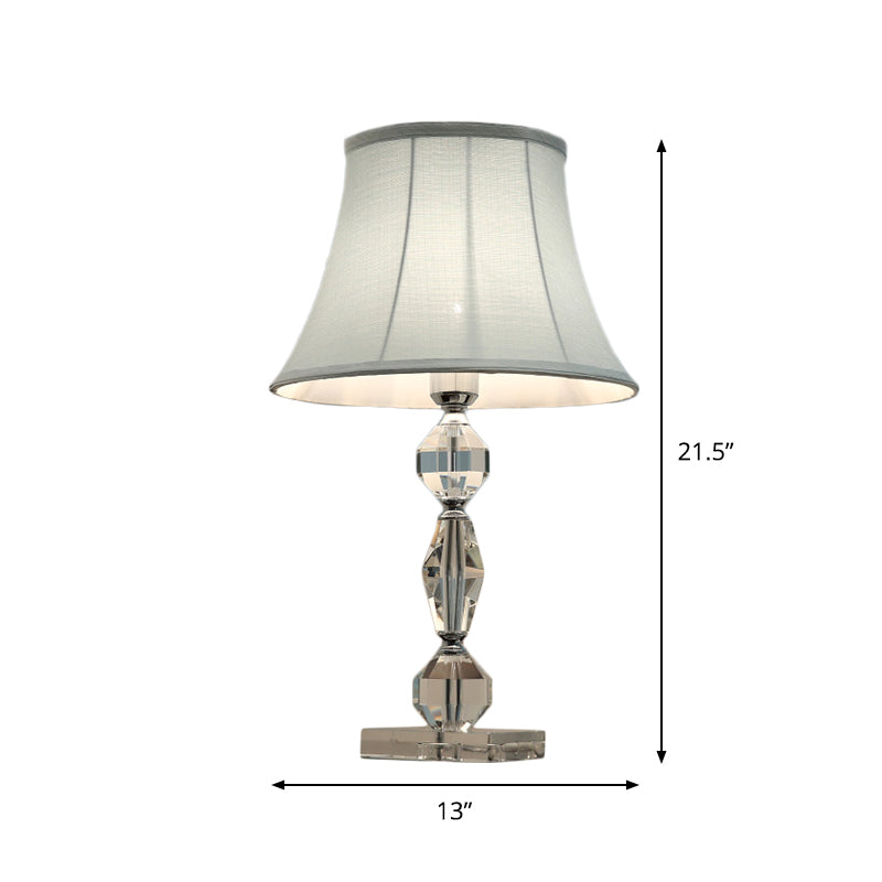 1 Bulb Night Stand Lamp Contemporary Polyhedron Clear Crystal Table Light with Tapered Fabric Shade Clearhalo 'Lamps' 'Table Lamps' Lighting' 1409287