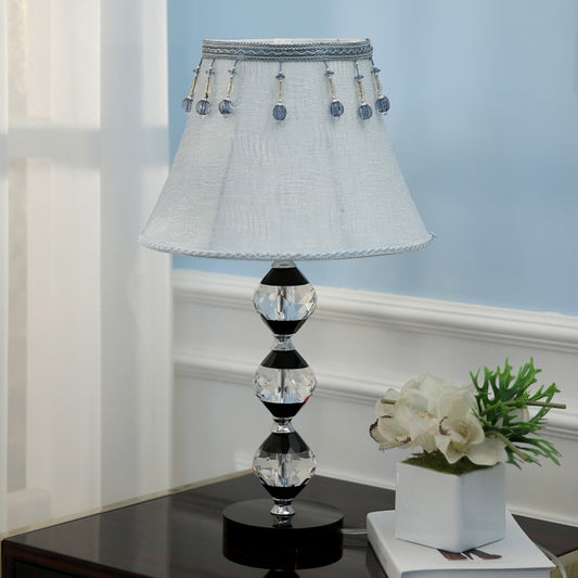1 Head Beveled Orbs Table Light Modern Clear Crystal Night Stand Lamp with Bell Fabric Shade Clear B Clearhalo 'Lamps' 'Table Lamps' Lighting' 1409292