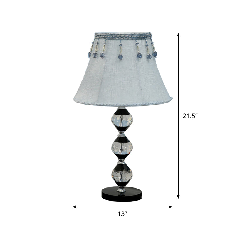 1 Head Beveled Orbs Table Light Modern Clear Crystal Night Stand Lamp with Bell Fabric Shade Clearhalo 'Lamps' 'Table Lamps' Lighting' 1409296