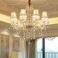 White Floral-Patterned Shade Chandelier Traditional Fabric 8 Heads Dinning Room Pendant with Clear Crystal Droplets Clearhalo 'Ceiling Lights' 'Chandeliers' Lighting' options 1409329