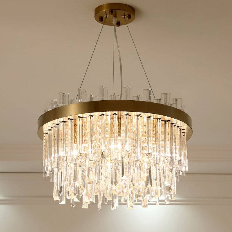 Clear Crystal Blocks Gold Finish Ceiling Lamp Drum 6 Bulbs Contemporary Chandelier Light Clearhalo 'Ceiling Lights' 'Chandeliers' 'Clear' 'Industrial' 'Modern Chandeliers' 'Modern' 'Tiffany' 'Traditional Chandeliers' Lighting' 1409334