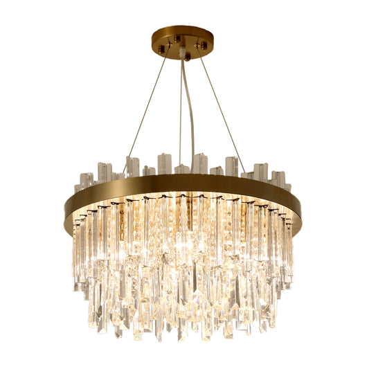 Clear Crystal Blocks Gold Finish Ceiling Lamp Drum 6 Bulbs Contemporary Chandelier Light Clearhalo 'Ceiling Lights' 'Chandeliers' 'Clear' 'Industrial' 'Modern Chandeliers' 'Modern' 'Tiffany' 'Traditional Chandeliers' Lighting' 1409335