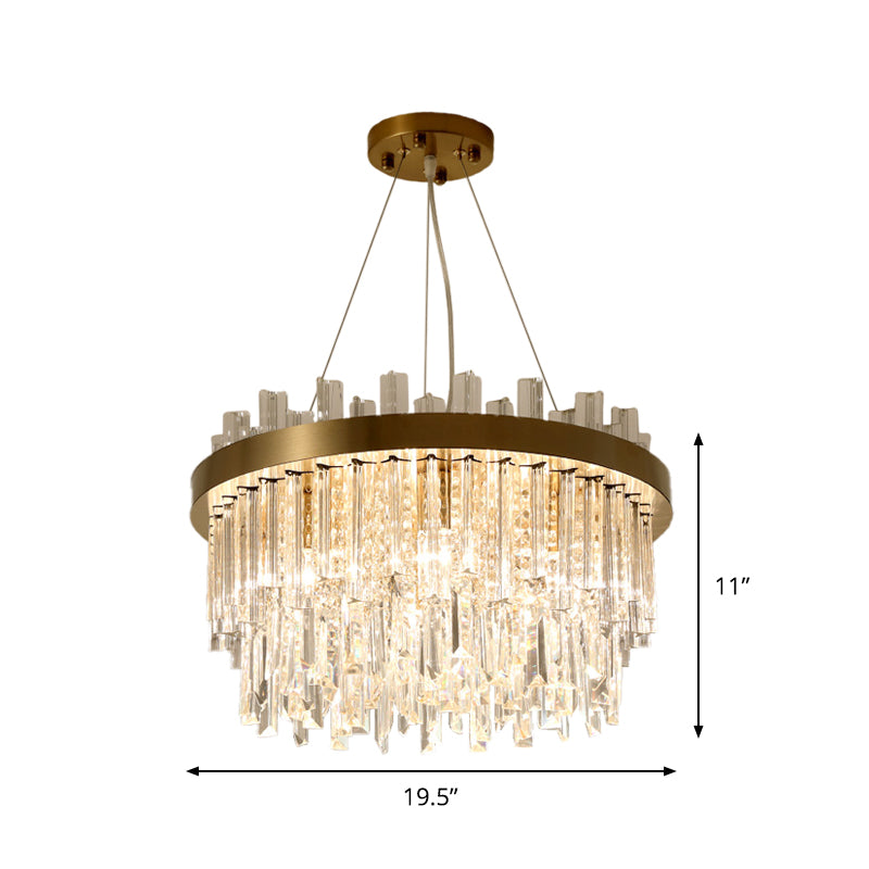 Clear Crystal Blocks Gold Finish Ceiling Lamp Drum 6 Bulbs Contemporary Chandelier Light Clearhalo 'Ceiling Lights' 'Chandeliers' 'Clear' 'Industrial' 'Modern Chandeliers' 'Modern' 'Tiffany' 'Traditional Chandeliers' Lighting' 1409336