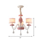 Pink 3 Heads Suspension Light Traditional Fabric Drum Pleated Lampshade Chandelier with Clear Crystal Drops Clearhalo 'Ceiling Lights' 'Chandeliers' Lighting' options 1409340