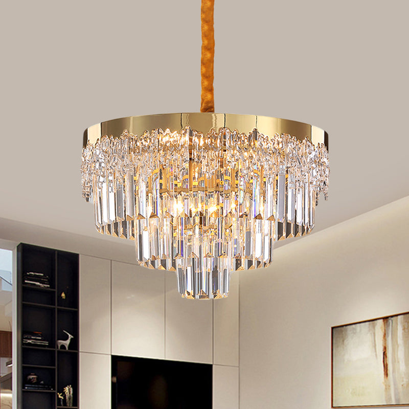 Gold Finish 6/10 Bulbs Chandelier Modern Clear Crystal Blocks Tapered Suspension Lighting, 19"/23.5" Width Clearhalo 'Ceiling Lights' 'Chandeliers' 'Clear' 'Industrial' 'Modern Chandeliers' 'Modern' 'Tiffany' 'Traditional Chandeliers' Lighting' 1409350