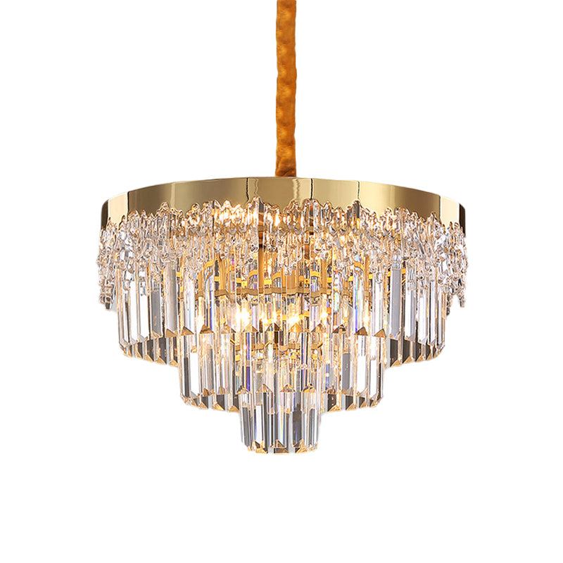 Gold Finish 6/10 Bulbs Chandelier Modern Clear Crystal Blocks Tapered Suspension Lighting, 19"/23.5" Width Clearhalo 'Ceiling Lights' 'Chandeliers' 'Clear' 'Industrial' 'Modern Chandeliers' 'Modern' 'Tiffany' 'Traditional Chandeliers' Lighting' 1409351
