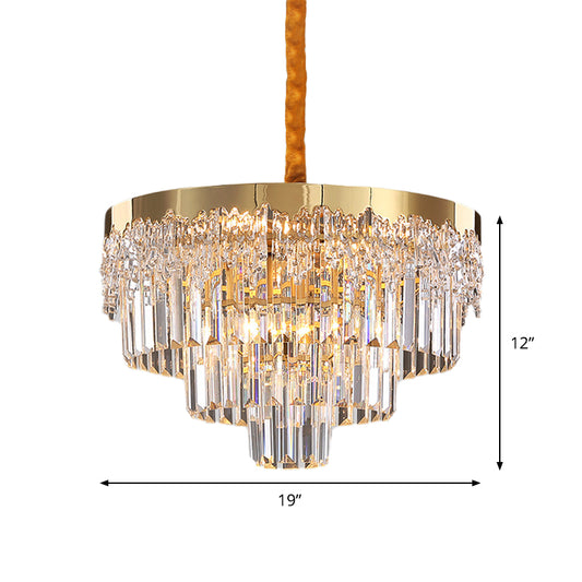 Gold Finish 6/10 Bulbs Chandelier Modern Clear Crystal Blocks Tapered Suspension Lighting, 19"/23.5" Width Clearhalo 'Ceiling Lights' 'Chandeliers' 'Clear' 'Industrial' 'Modern Chandeliers' 'Modern' 'Tiffany' 'Traditional Chandeliers' Lighting' 1409352