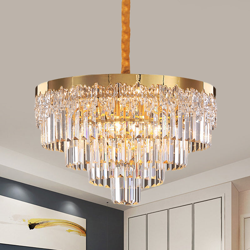 Gold Finish 6/10 Bulbs Chandelier Modern Clear Crystal Blocks Tapered Suspension Lighting, 19"/23.5" Width Clear 23.5" Clearhalo 'Ceiling Lights' 'Chandeliers' 'Clear' 'Industrial' 'Modern Chandeliers' 'Modern' 'Tiffany' 'Traditional Chandeliers' Lighting' 1409353