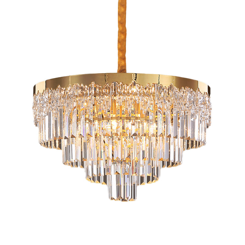 Gold Finish 6/10 Bulbs Chandelier Modern Clear Crystal Blocks Tapered Suspension Lighting, 19"/23.5" Width Clearhalo 'Ceiling Lights' 'Chandeliers' 'Clear' 'Industrial' 'Modern Chandeliers' 'Modern' 'Tiffany' 'Traditional Chandeliers' Lighting' 1409356