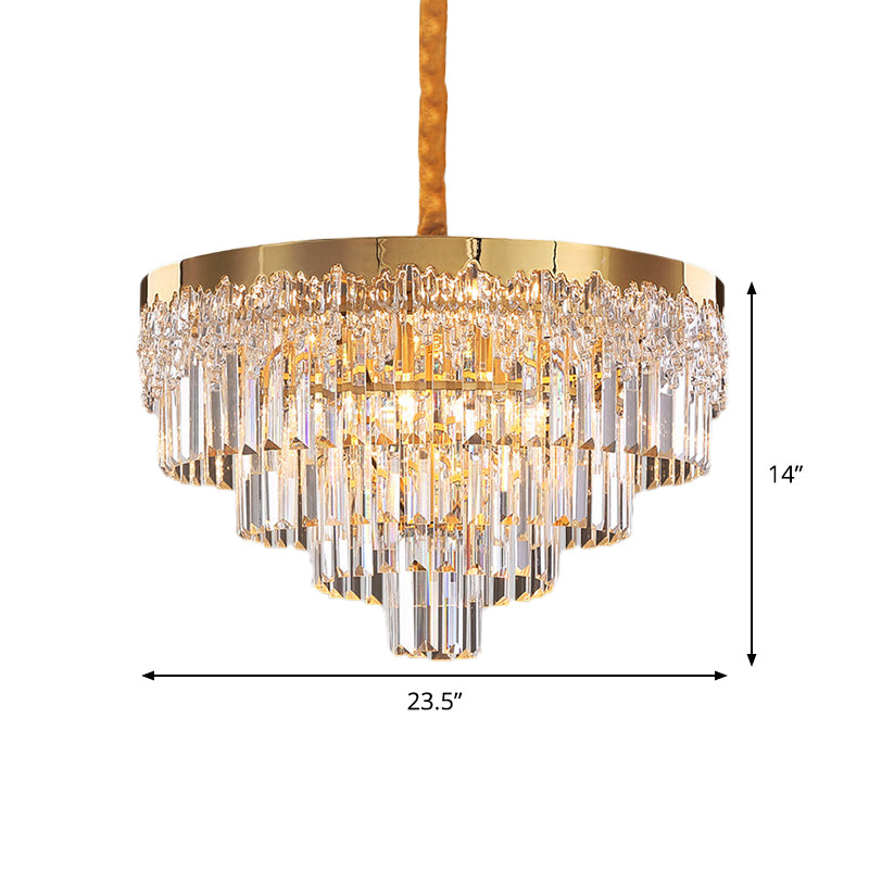 Gold Finish 6/10 Bulbs Chandelier Modern Clear Crystal Blocks Tapered Suspension Lighting, 19"/23.5" Width Clearhalo 'Ceiling Lights' 'Chandeliers' 'Clear' 'Industrial' 'Modern Chandeliers' 'Modern' 'Tiffany' 'Traditional Chandeliers' Lighting' 1409357