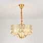 3/4 Heads Drum Hanging Lamp Traditional Gold Crystal Embedded Chandelier Light with Scrolls, 16"/19.5" W Clearhalo 'Ceiling Lights' 'Chandeliers' Lighting' options 1409364