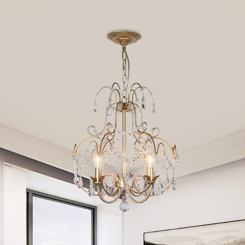 Clear Crystal Beads Gold Chandelier Lantern 3 Bulbs Contemporary Suspended Lighting Fixture Clearhalo 'Ceiling Lights' 'Chandeliers' 'Clear' 'Industrial' 'Modern Chandeliers' 'Modern' 'Tiffany' 'Traditional Chandeliers' Lighting' 1409368
