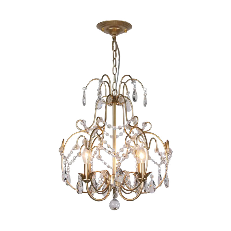 Clear Crystal Beads Gold Chandelier Lantern 3 Bulbs Contemporary Suspended Lighting Fixture Clearhalo 'Ceiling Lights' 'Chandeliers' 'Clear' 'Industrial' 'Modern Chandeliers' 'Modern' 'Tiffany' 'Traditional Chandeliers' Lighting' 1409369