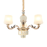 3/6 Heads Ceiling Light with Tapered Shade White Glass Traditional Bedchamber Chandelier Lamp in Gold Clearhalo 'Ceiling Lights' 'Chandeliers' Lighting' options 1409373