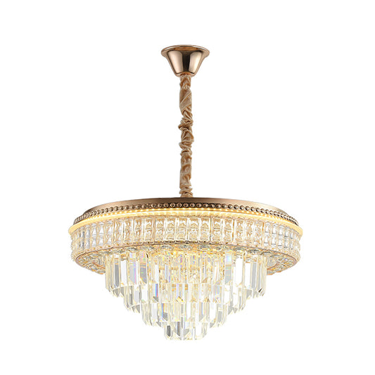 Clear Crystal Prisms Taper Chandelier Contemporary Dinning Room LED Suspension Pendant Clearhalo 'Ceiling Lights' 'Chandeliers' 'Clear' 'Industrial' 'Modern Chandeliers' 'Modern' 'Tiffany' 'Traditional Chandeliers' Lighting' 1409381