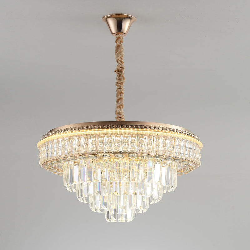 Clear Crystal Prisms Taper Chandelier Contemporary Dinning Room LED Suspension Pendant Clearhalo 'Ceiling Lights' 'Chandeliers' 'Clear' 'Industrial' 'Modern Chandeliers' 'Modern' 'Tiffany' 'Traditional Chandeliers' Lighting' 1409382