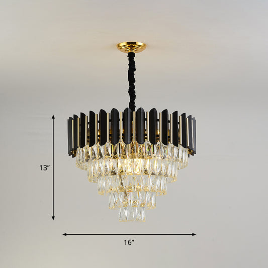 6 Heads Tapered Pendant Chandelier Modern Black Finish Clear Crystal Blocks Ceiling Lamp Clearhalo 'Ceiling Lights' 'Chandeliers' 'Clear' 'Industrial' 'Modern Chandeliers' 'Modern' 'Tiffany' 'Traditional Chandeliers' Lighting' 1409391